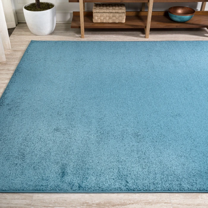 Haze Solid Low-Pile Turquoise 9 ft. x 12 ft. Area Rug