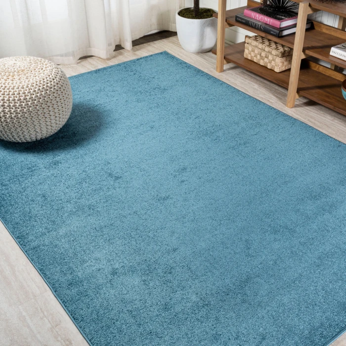 Haze Solid Low-Pile Turquoise 9 ft. x 12 ft. Area Rug
