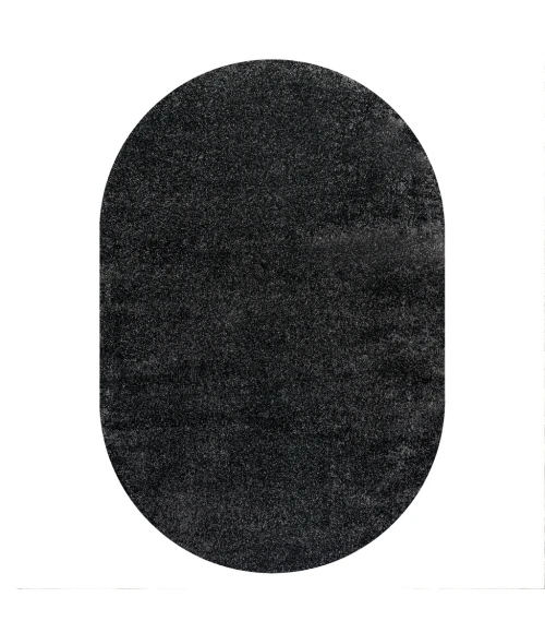 Haze Solid Low-Pile Black 3 ft. x 5 ft. Oval Area Rug