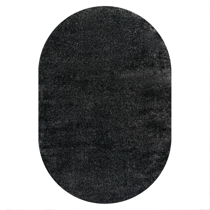 Haze Solid Low-Pile Black 6 ft. x 9 ft. Oval Area Rug