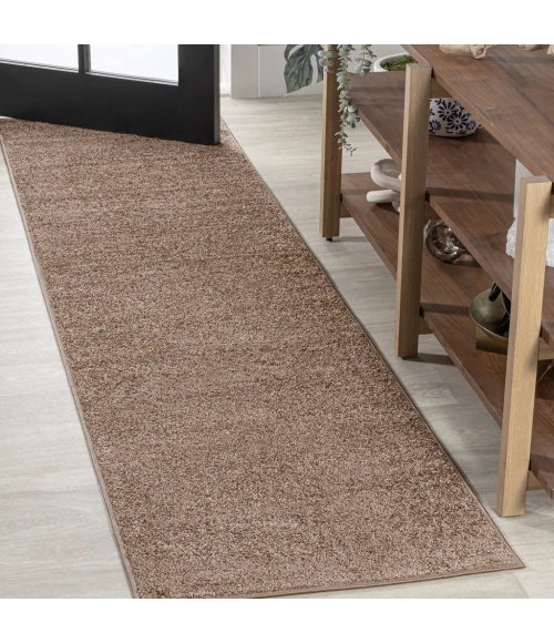 Haze Solid Low-Pile Brown 2 ft. x 14 ft. Runner Rug