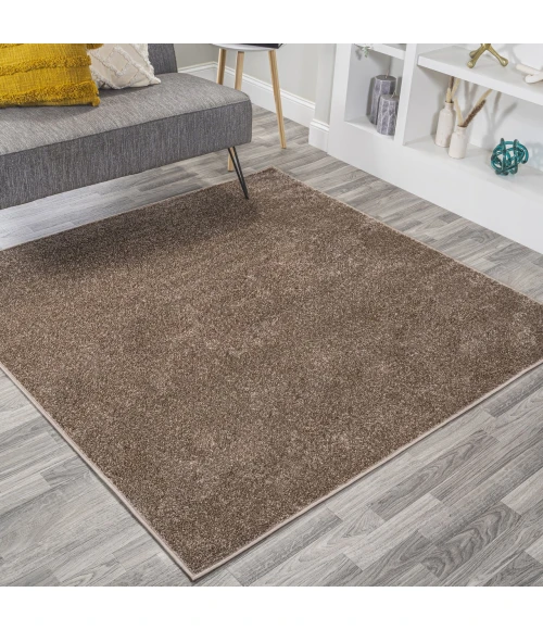 Haze Solid Low-Pile Brown 9' Square Area Rug