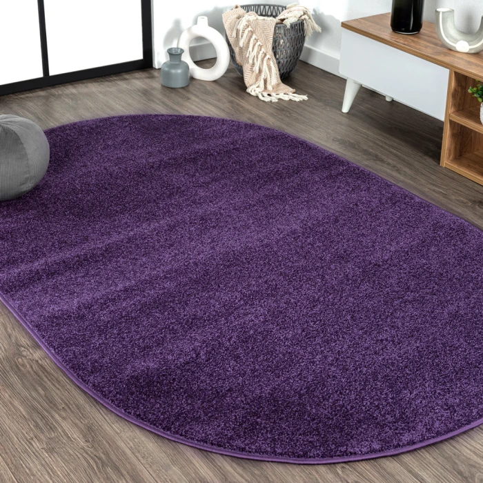 Haze Solid Low-Pile Purple 4 ft. x 6 ft. Oval Area Rug