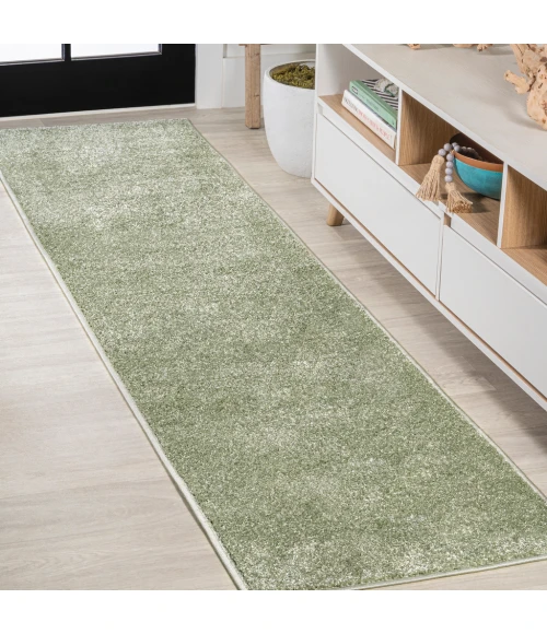 Haze Solid Low-Pile Green 2 ft. x 14 ft. Runner Rug