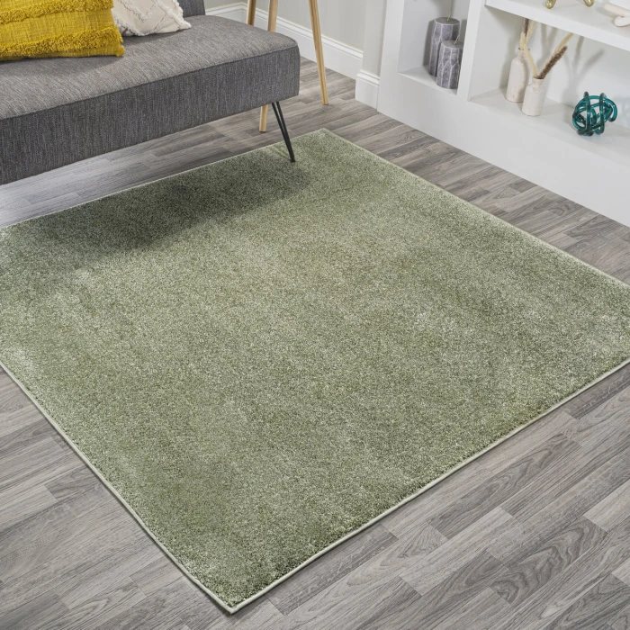 Haze Solid Low-Pile Green 5' Square Area Rug