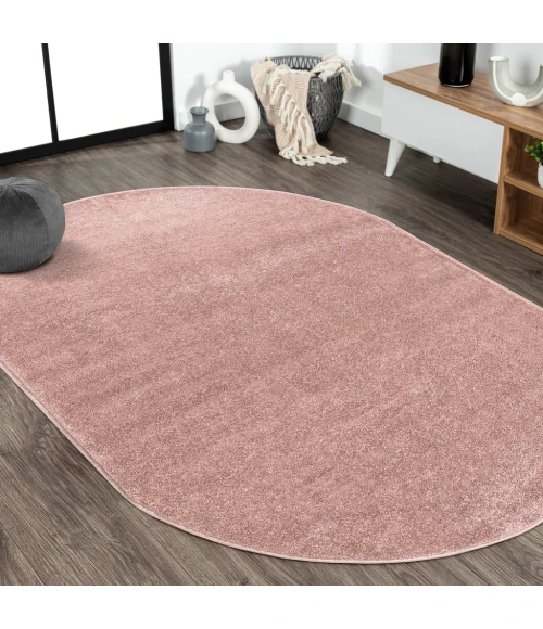 Haze Solid Low-Pile Pink 5 ft. x 8 ft. Oval Area Rug