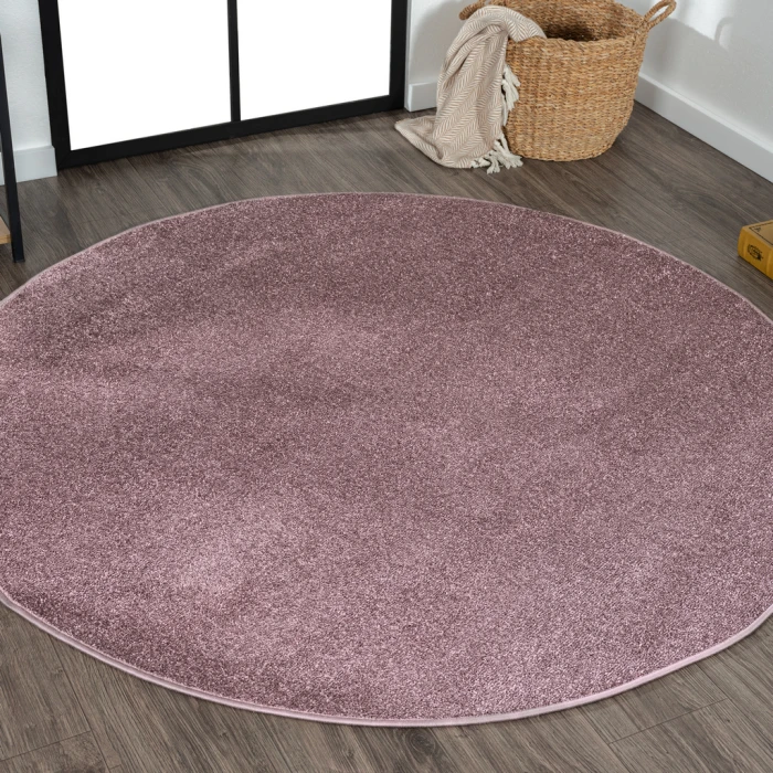 Haze Solid Low-Pile Light Purple 5' Round Area Rug