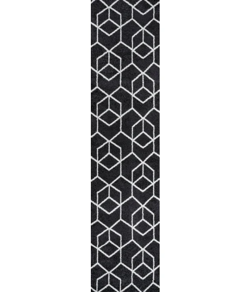 Tumbling Blocks Modern Geometric Black/White 2 ft. x 8 ft. Runner Rug