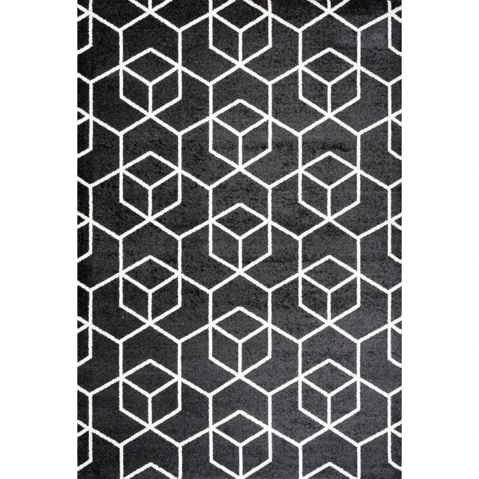 Tumbling Blocks Modern Geometric Black/White 3 ft. x 5 ft. Area Rug