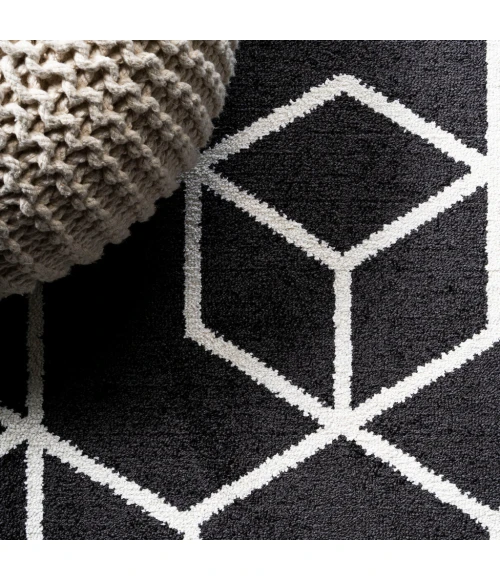 Tumbling Blocks Modern Geometric Black/White 5 ft. x 8 ft. Area Rug