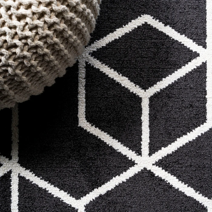 Tumbling Blocks Modern Geometric Black/White 3 ft. x 5 ft. Area Rug