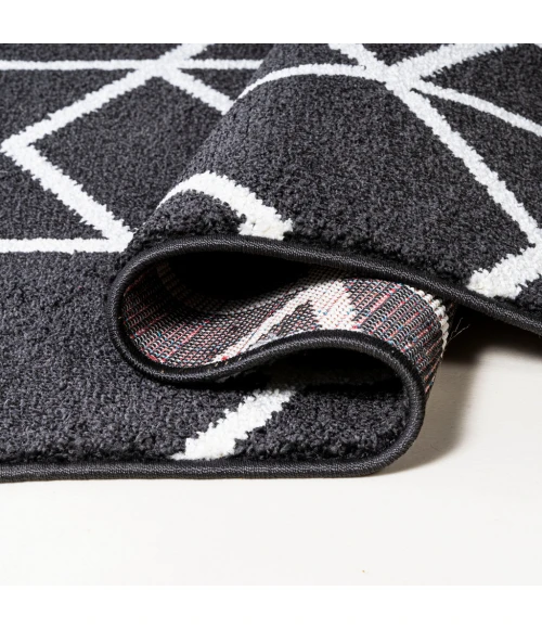 Tumbling Blocks Modern Geometric Black/White 2 ft. x 8 ft. Runner Rug