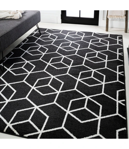 Tumbling Blocks Modern Geometric Black/White 5 ft. x 8 ft. Area Rug