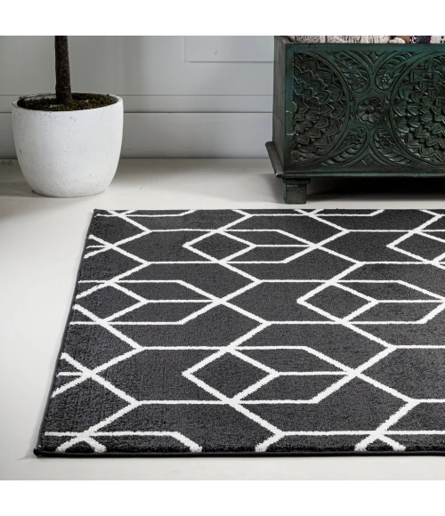 Tumbling Blocks Modern Geometric Black/White 5 ft. x 8 ft. Area Rug