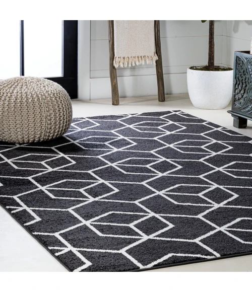 Tumbling Blocks Modern Geometric Black/White 5 ft. x 8 ft. Area Rug