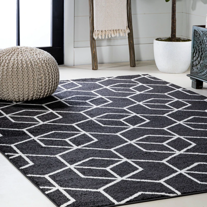 Tumbling Blocks Modern Geometric Black/White 3 ft. x 5 ft. Area Rug