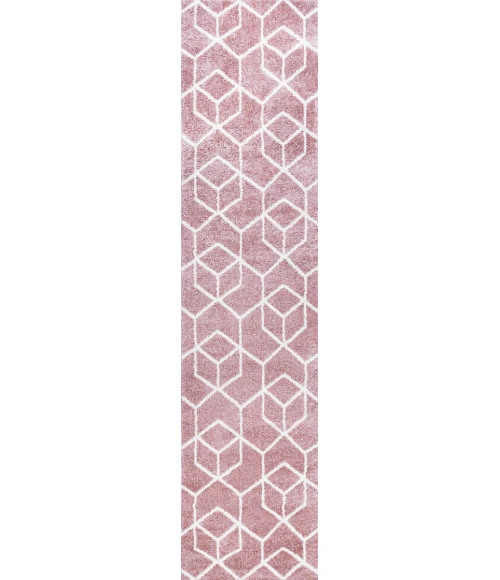Tumbling Blocks Modern Geometric Rose/White 2 ft. x 8 ft. Runner Rug