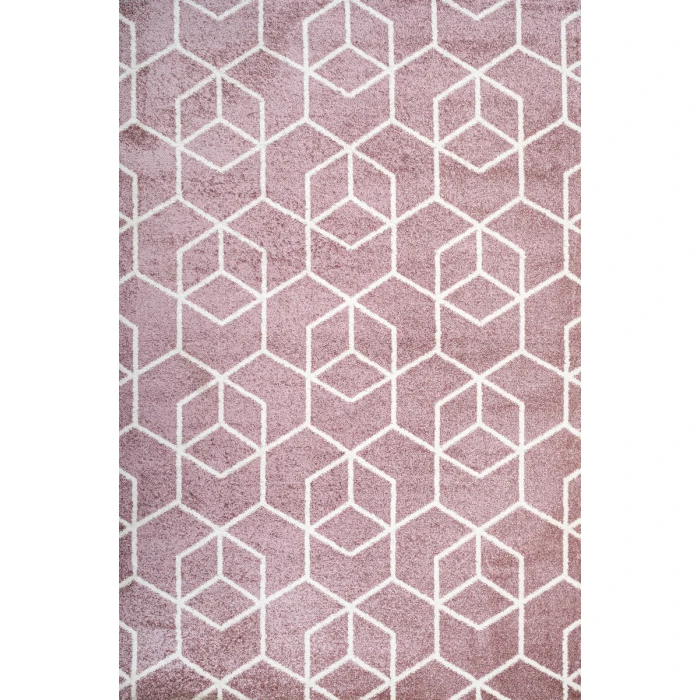 Tumbling Blocks Modern Geometric Rose/White 3 ft. x 5 ft. Area Rug