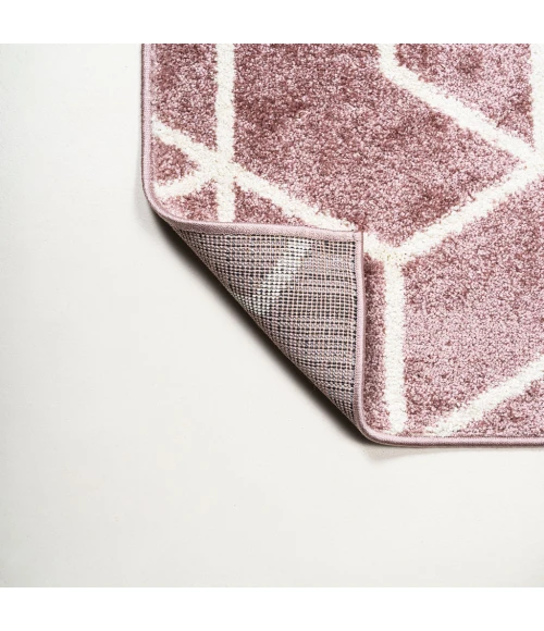 Tumbling Blocks Modern Geometric Rose/White 2 ft. x 8 ft. Runner Rug