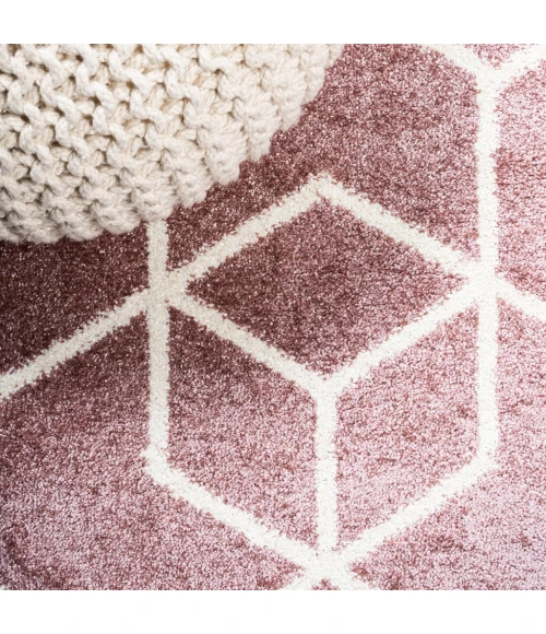 Tumbling Blocks Modern Geometric Rose/White 2 ft. x 8 ft. Runner Rug