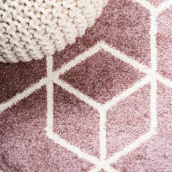Tumbling Blocks Modern Geometric Rose/White 3 ft. x 5 ft. Area Rug