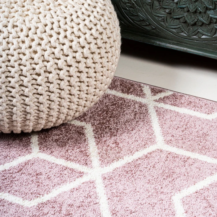 Tumbling Blocks Modern Geometric Rose/White 3 ft. x 5 ft. Area Rug