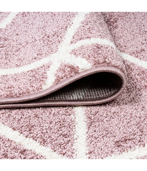 Tumbling Blocks Modern Geometric Rose/White 2 ft. x 8 ft. Runner Rug