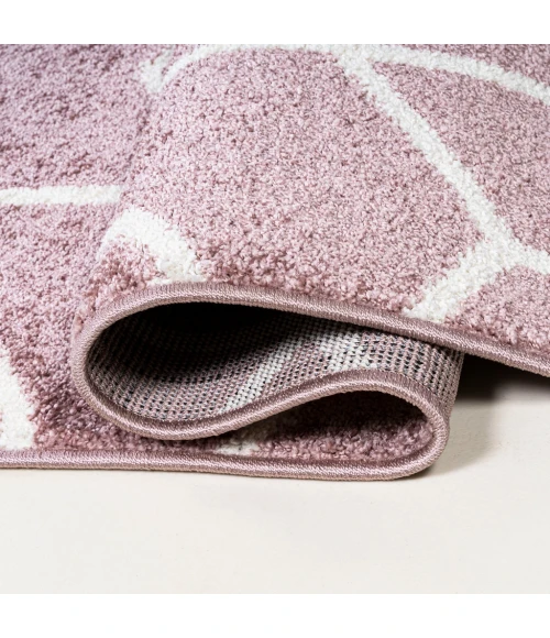 Tumbling Blocks Modern Geometric Rose/White 2 ft. x 8 ft. Runner Rug