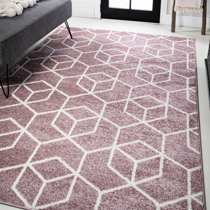 Tumbling Blocks Modern Geometric Rose/White 3 ft. x 5 ft. Area Rug