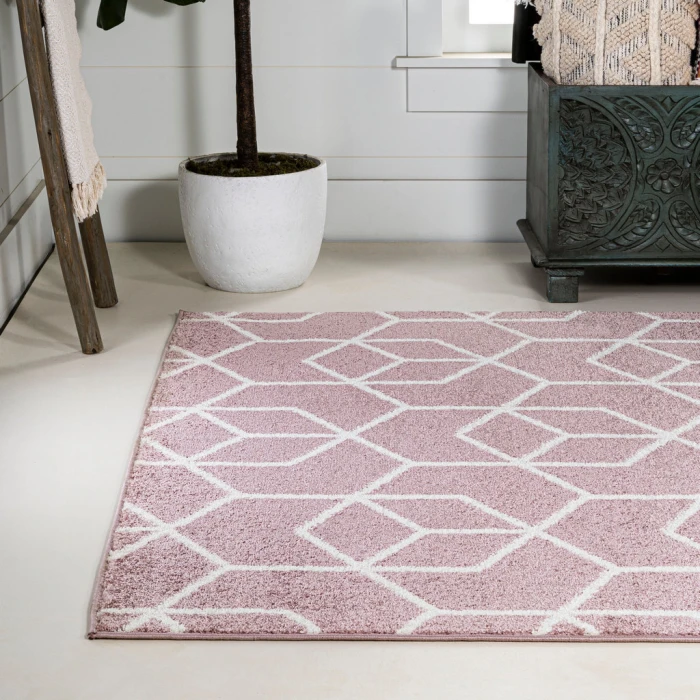 Tumbling Blocks Modern Geometric Rose/White 3 ft. x 5 ft. Area Rug