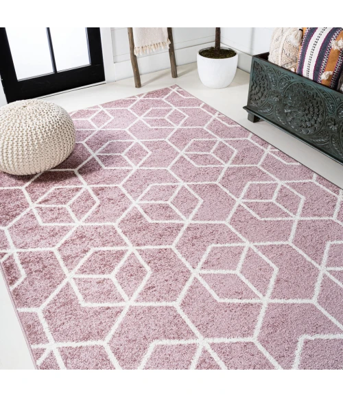 Tumbling Blocks Modern Geometric Rose/White 4 ft. x 6 ft. Area Rug