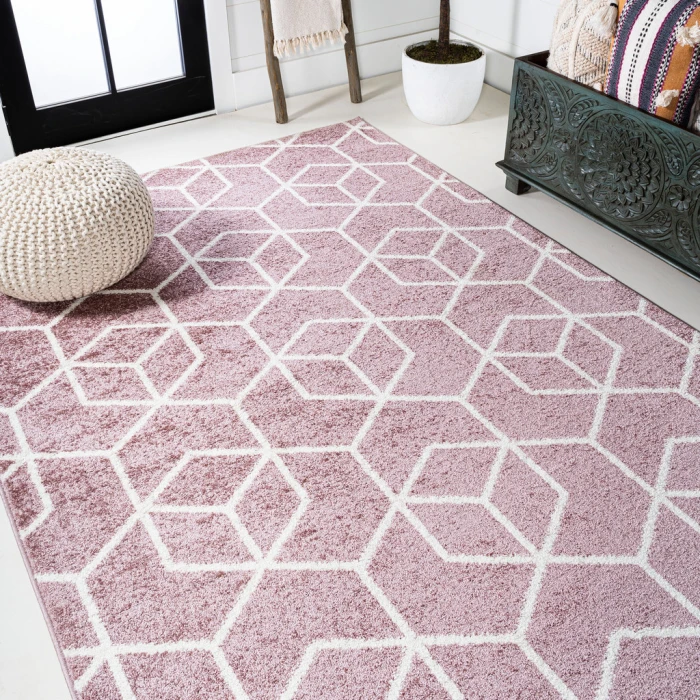 Tumbling Blocks Modern Geometric Rose/White 3 ft. x 5 ft. Area Rug