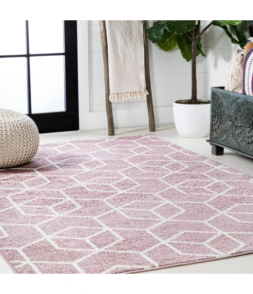 Tumbling Blocks Modern Geometric Rose/White 4 ft. x 6 ft. Area Rug