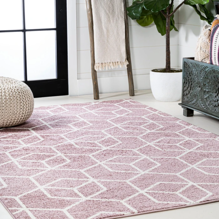 Tumbling Blocks Modern Geometric Rose/White 3 ft. x 5 ft. Area Rug
