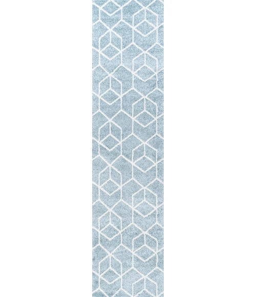Tumbling Blocks Modern Geometric Light Blue/White 2 ft. x 8 ft. Runner Rug