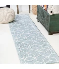 Tumbling Blocks Modern Geometric Light Blue/White 2 ft. x 8 ft. Runner Rug
