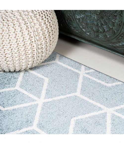 Tumbling Blocks Modern Geometric Light Blue/White 3 ft. x 5 ft. Area Rug