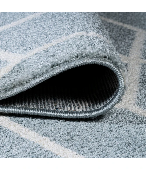 Tumbling Blocks Modern Geometric Light Blue/White 2 ft. x 8 ft. Runner Rug