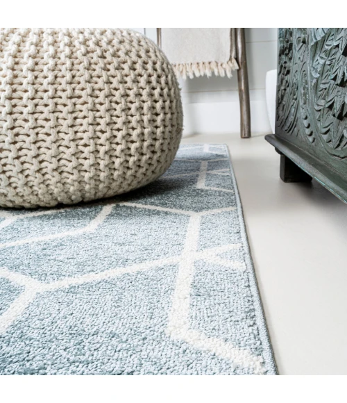 Tumbling Blocks Modern Geometric Light Blue/White 2 ft. x 8 ft. Runner Rug