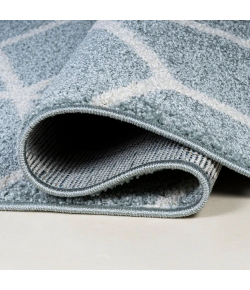 Tumbling Blocks Modern Geometric Light Blue/White 2 ft. x 8 ft. Runner Rug