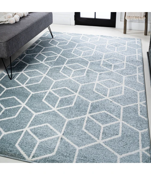 Tumbling Blocks Modern Geometric Light Blue/White 3 ft. x 5 ft. Area Rug