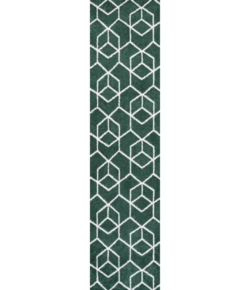 Tumbling Blocks Modern Geometric Green/White 2 ft. x 8 ft. Runner Rug