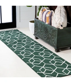 Jonathany Supersoft SEU101D Green/White Area Rug 2 ft. X 8 ft. Runner