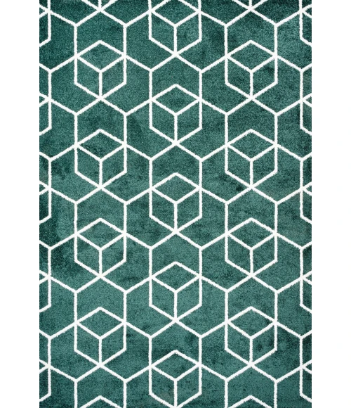 Tumbling Blocks Modern Geometric Green/White 3 ft. x 5 ft. Area Rug