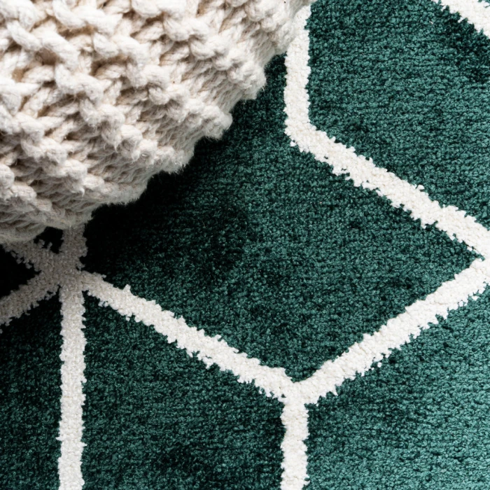 Tumbling Blocks Modern Geometric Green/White 8 ft. x 10 ft. Area Rug