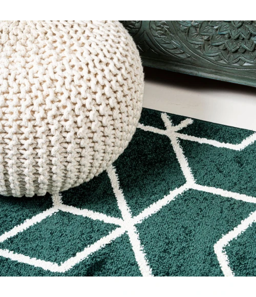 Tumbling Blocks Modern Geometric Green/White 3 ft. x 5 ft. Area Rug
