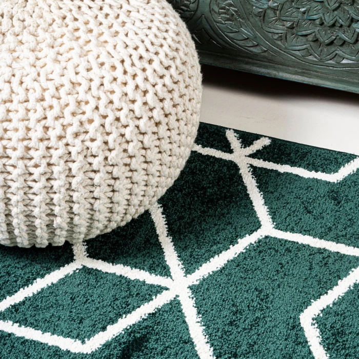 Tumbling Blocks Modern Geometric Green/White 8 ft. x 10 ft. Area Rug