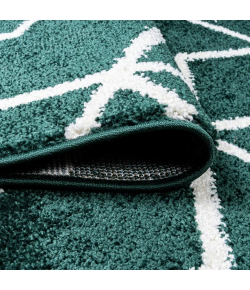 Tumbling Blocks Modern Geometric Green/White 2 ft. x 8 ft. Runner Rug