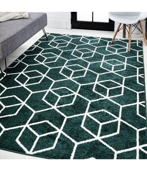 Tumbling Blocks Modern Geometric Green/White 3 ft. x 5 ft. Area Rug