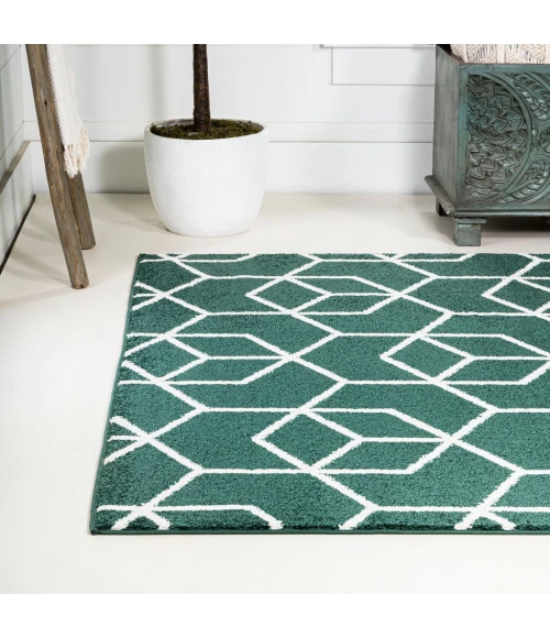 Tumbling Blocks Modern Geometric Green/White 3 ft. x 5 ft. Area Rug